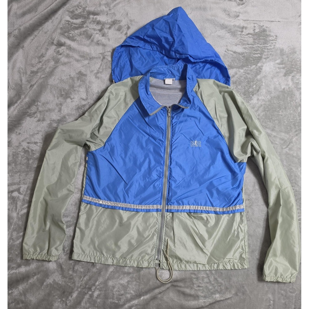 Vintage Bill Rodgers Jacket Mens Large Blue Colorblock Hooded Windbreaker